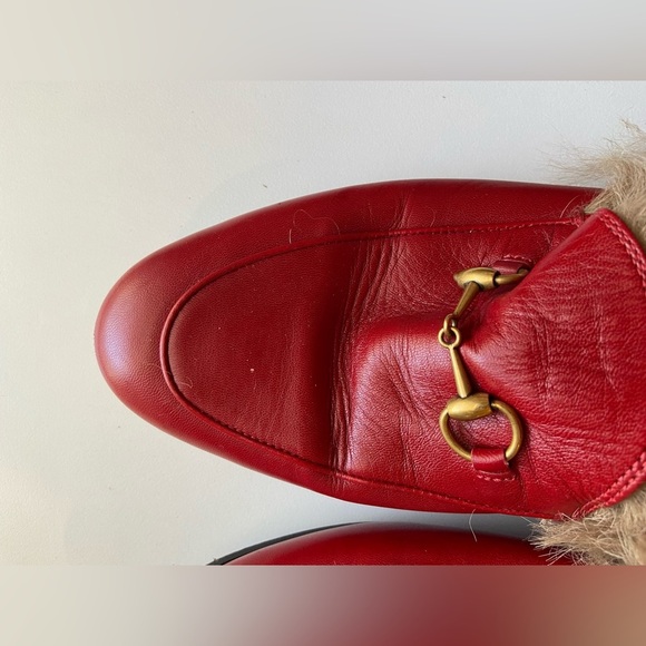 Gucci Princetown Fur-Lined Leather Mules - Red (Size 40 / US 10) - Picture 3 of 9